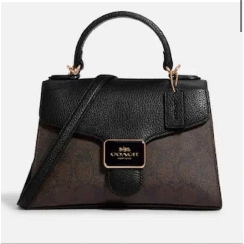 Coach Pepper Satchel In Signature Canvas Crossbody Bag Black Brown C7226
